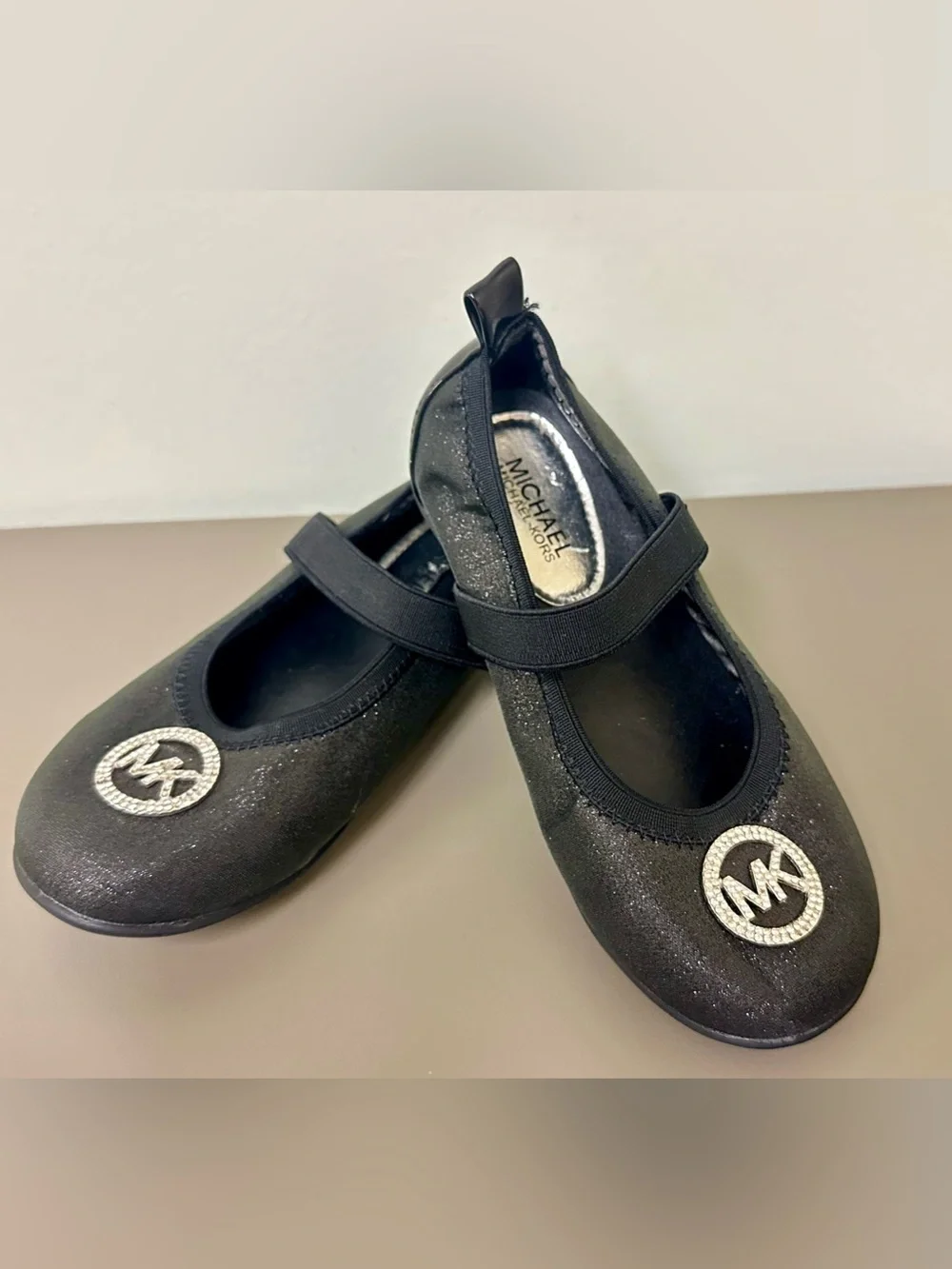 Michael Kors Riley Malia Girls Black Glitter Mary Jane Flats Size 12